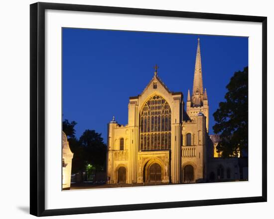 Norwich Cathedral Floodlit at Dusk, Norwich, Norfolk, England, United Kingdom, Europe-Mark Sunderland-Framed Photographic Print