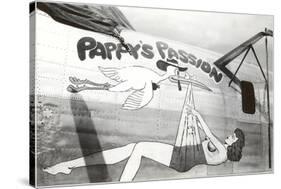 Nose Art, Pappy's Passion Pin-Up with Stork-null-Stretched Canvas