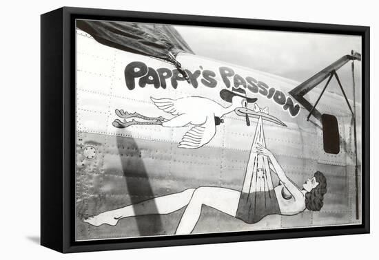 Nose Art, Pappy's Passion Pin-Up with Stork-null-Framed Stretched Canvas