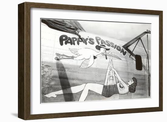 Nose Art, Pappy's Passion Pin-Up with Stork-null-Framed Art Print