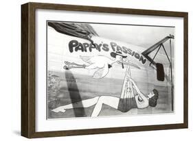 Nose Art, Pappy's Passion Pin-Up with Stork-null-Framed Art Print