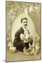 Nostalgia, Easter Postcard, Man, Easter Eggs, Holding, Chick, B/W, Colored, Postcard, Nostalgic-Starfoto-Mounted Photographic Print