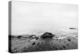Nostalgic Sea. Waves Hitting in Rock in the Center. Black and White, far Horizon.-Michal Bednarek-Stretched Canvas