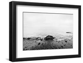 Nostalgic Sea. Waves Hitting in Rock in the Center. Black and White, far Horizon.-Michal Bednarek-Framed Photographic Print