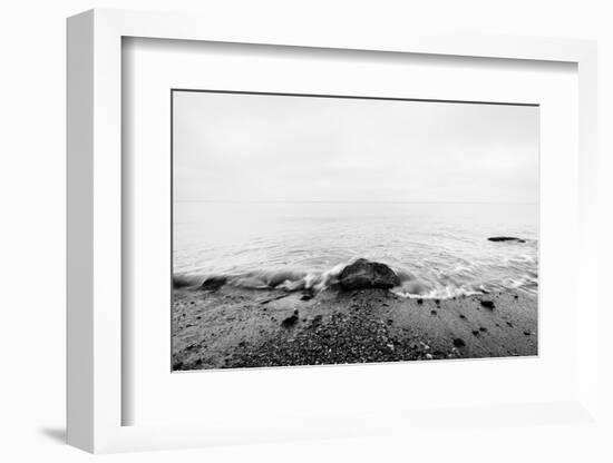Nostalgic Sea. Waves Hitting in Rock in the Center. Black and White, far Horizon.-Michal Bednarek-Framed Photographic Print