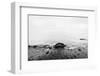 Nostalgic Sea. Waves Hitting in Rock in the Center. Black and White, far Horizon.-Michal Bednarek-Framed Photographic Print