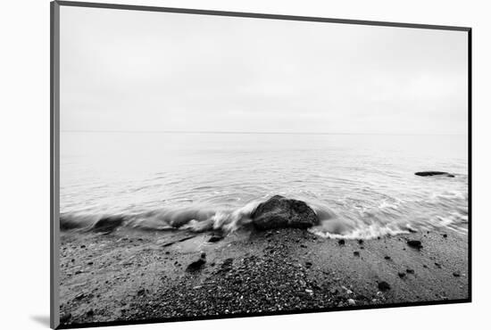 Nostalgic Sea. Waves Hitting in Rock in the Center. Black and White, far Horizon.-Michal Bednarek-Mounted Photographic Print