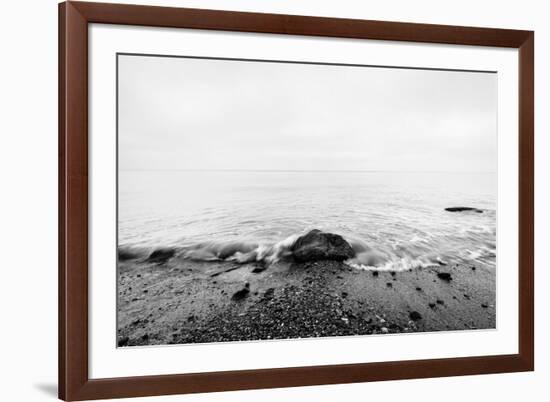 Nostalgic Sea. Waves Hitting in Rock in the Center. Black and White, far Horizon.-Michal Bednarek-Framed Photographic Print