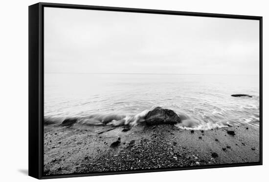 Nostalgic Sea. Waves Hitting in Rock in the Center. Black and White, far Horizon.-Michal Bednarek-Framed Stretched Canvas