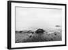 Nostalgic Sea. Waves Hitting in Rock in the Center. Black and White, far Horizon.-Michal Bednarek-Framed Photographic Print