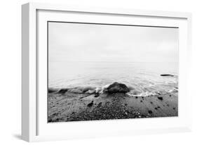 Nostalgic Sea. Waves Hitting in Rock in the Center. Black and White, far Horizon.-Michal Bednarek-Framed Photographic Print