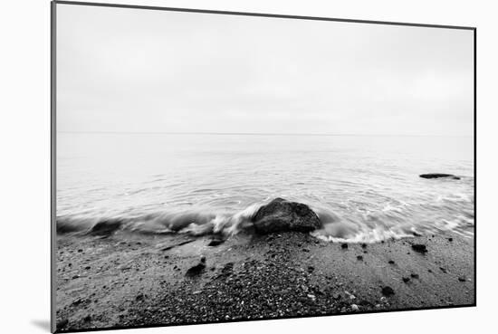 Nostalgic Sea. Waves Hitting in Rock in the Center. Black and White, far Horizon.-Michal Bednarek-Mounted Photographic Print