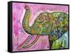 Not A Commodity, Elephants, Animals, Tusks, Trunk, Pink, Watercolor, Flowers, Pop Art-Russo Dean-Framed Stretched Canvas