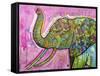 Not A Commodity, Elephants, Animals, Tusks, Trunk, Pink, Watercolor, Flowers, Pop Art-Russo Dean-Framed Stretched Canvas