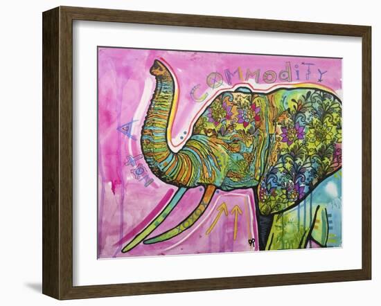 Not A Commodity, Elephants, Animals, Tusks, Trunk, Pink, Watercolor, Flowers, Pop Art-Russo Dean-Framed Giclee Print