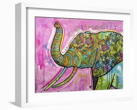 Not A Commodity, Elephants, Animals, Tusks, Trunk, Pink, Watercolor, Flowers, Pop Art-Russo Dean-Framed Giclee Print