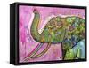 Not A Commodity, Elephants, Animals, Tusks, Trunk, Pink, Watercolor, Flowers, Pop Art-Russo Dean-Framed Stretched Canvas