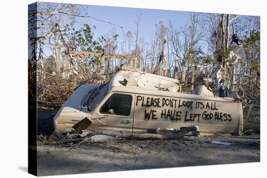 Note Written by Hurricane Katrina Victims on Vehicle Damged by Hurricane-John Cancalosi-Stretched Canvas