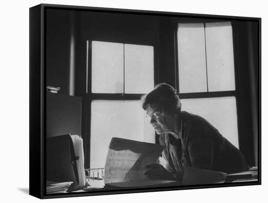 Noted Anthropologist Dr. Margaret Mead at Work at the American Museum of Natural History-John Loengard-Framed Stretched Canvas