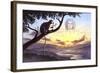 Notharctus Sits on a Tree Branch with Vitruvian Man as a Backdrop in the Sky-null-Framed Art Print