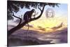 Notharctus Sits on a Tree Branch with Vitruvian Man as a Backdrop in the Sky-null-Stretched Canvas