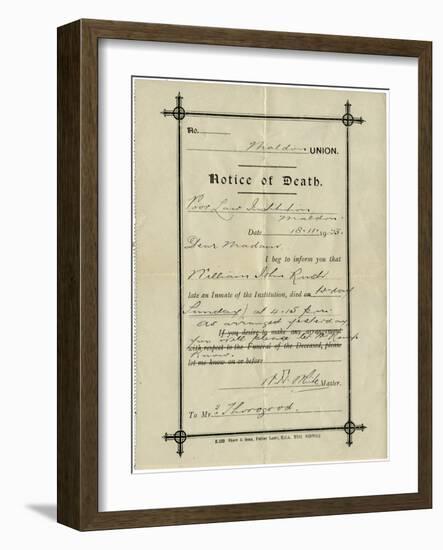 Notice of Death from Union Workhouse, Maldon, Essex-Peter Higginbotham-Framed Photographic Print