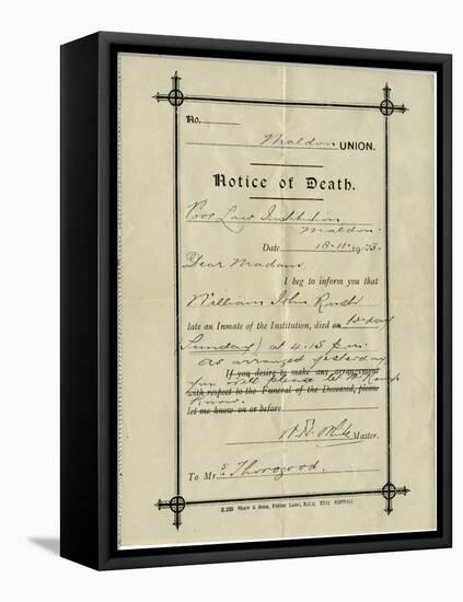 Notice of Death from Union Workhouse, Maldon, Essex-Peter Higginbotham-Framed Stretched Canvas