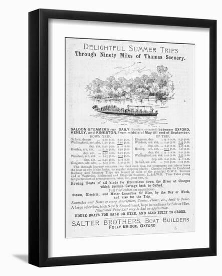 Notice of Sailings of Thames Steamers Operated by Salter Brothers of Folly Bridge Oxford-null-Framed Art Print