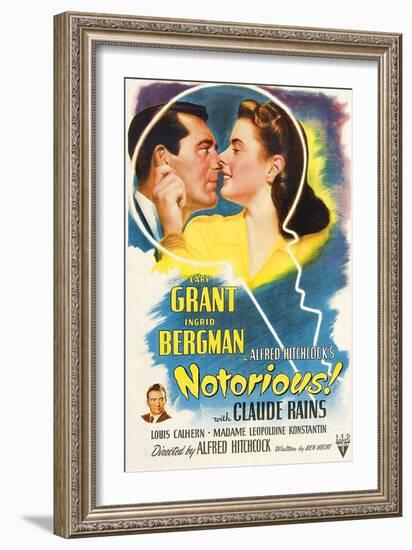 Notorious, Cary Grant, Ingrid Bergman, Claude Rains, 1946-null-Framed Art Print