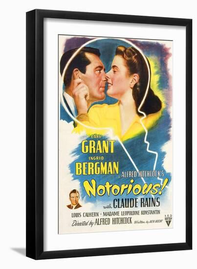 Notorious, Cary Grant, Ingrid Bergman, Claude Rains, 1946-null-Framed Art Print