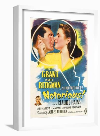 Notorious, Cary Grant, Ingrid Bergman, Claude Rains, 1946-null-Framed Art Print