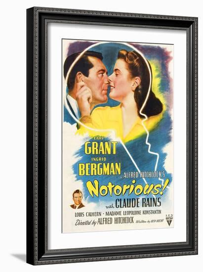 Notorious, Cary Grant, Ingrid Bergman, Claude Rains, 1946-null-Framed Art Print