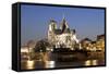 Notre Dame Cathedral and River Seine at Night, Paris, Ile De France, France, Europe-Markus Lange-Framed Stretched Canvas