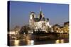 Notre Dame Cathedral and River Seine at Night, Paris, Ile De France, France, Europe-Markus Lange-Stretched Canvas