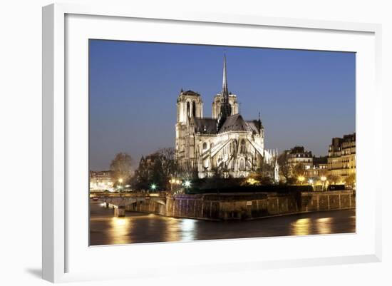 Notre Dame Cathedral and River Seine at Night, Paris, Ile De France, France, Europe-Markus Lange-Framed Photographic Print