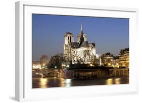 Notre Dame Cathedral and River Seine at Night, Paris, Ile De France, France, Europe-Markus Lange-Framed Photographic Print