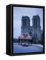 Notre Dame Cathedral and Taxi, Paris, France-Jon Arnold-Framed Stretched Canvas