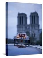 Notre Dame Cathedral and Taxi, Paris, France-Jon Arnold-Stretched Canvas
