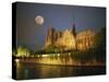 Notre Dame Cathedral at Night, with Moon Rising Above, Paris, France, Europe-Howell Michael-Stretched Canvas