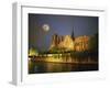 Notre Dame Cathedral at Night, with Moon Rising Above, Paris, France, Europe-Howell Michael-Framed Photographic Print