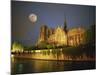 Notre Dame Cathedral at Night, with Moon Rising Above, Paris, France, Europe-Howell Michael-Mounted Photographic Print