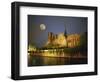 Notre Dame Cathedral at Night, with Moon Rising Above, Paris, France, Europe-Howell Michael-Framed Photographic Print