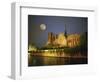 Notre Dame Cathedral at Night, with Moon Rising Above, Paris, France, Europe-Howell Michael-Framed Photographic Print