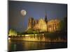 Notre Dame Cathedral at Night, with Moon Rising Above, Paris, France, Europe-Howell Michael-Mounted Photographic Print