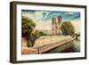 Notre Dame Cathedral in Paris, France and the Seine River Embankment on a Sunny Day. Vintage-Michal Bednarek-Framed Photographic Print