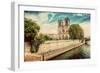 Notre Dame Cathedral in Paris, France and the Seine River Embankment on a Sunny Day. Vintage-Michal Bednarek-Framed Photographic Print