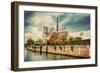 Notre Dame Cathedral in Paris, France and the Seine River. Moody Clouds-Michal Bednarek-Framed Photographic Print