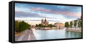Notre Dame Cathedral on the Banks of the Seine River at Sunrise, Paris, Ile-De-France, France-null-Framed Stretched Canvas