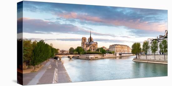 Notre Dame Cathedral on the Banks of the Seine River at Sunrise, Paris, Ile-De-France, France-null-Stretched Canvas