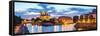 Notre Dame Cathedral with Paris Cityscape  Panorama at Dusk, France-vichie81-Framed Stretched Canvas